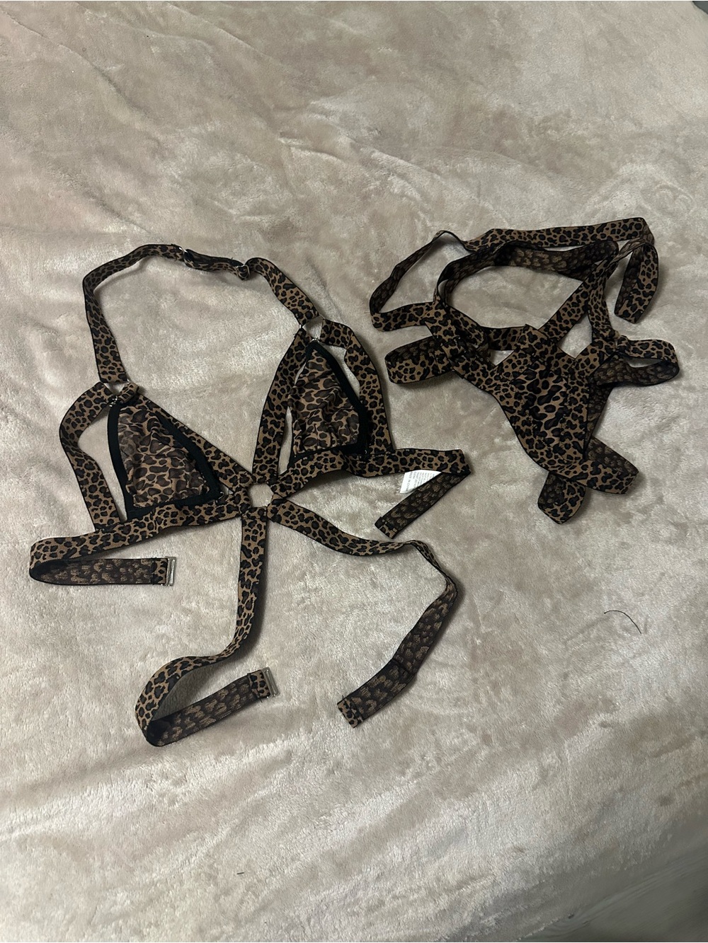Leopard Print Strappy Lingerie Top and Bottom Set